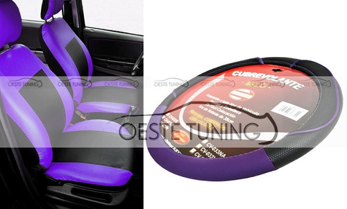 Fundas Cubre Asientos Cuero + Cubre Volante Violeta Femenino