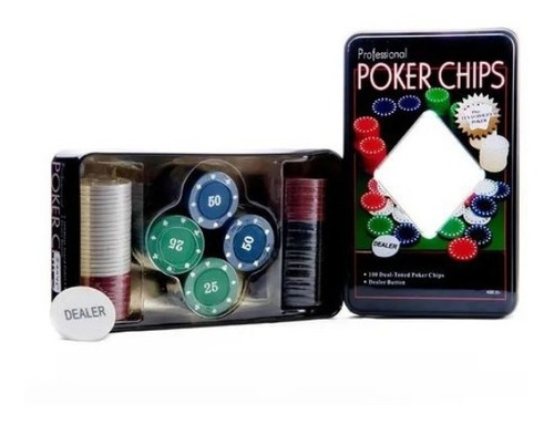 100 Fichas Caixa Metal Jogo Poker Cassino - 19cm