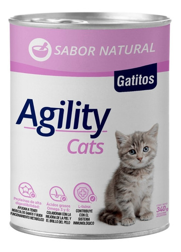 Agility Lata Humedo Gatitos 340g Sabor Natural Tpº