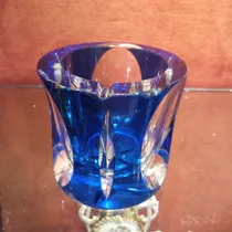 Comprar Cenicero Antiguo De Cristal Azul Tallado Azul Tallado