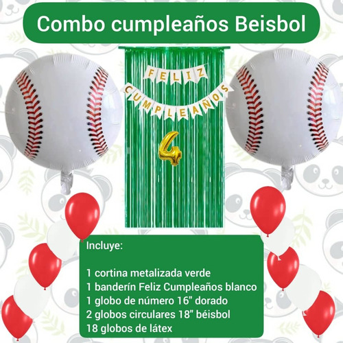 Combo Decoración Cumpleaños Baseball Béisbol Globos Cortina 