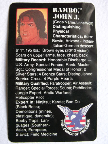 Rambo Action Figure File Card Coleco 1986