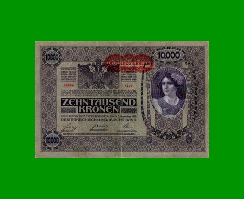Billete Austria 10.000 Coronas, Pick 65, Año 1918, Muy B-.