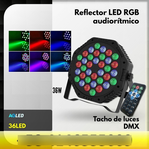 Reflector Led Rgb Tacho De Luces Audioritmico 36w Dmx Ctr Re