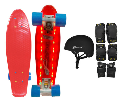 Patineta Tipo Penny Base Led J5 Cruiser +protecciones +casco