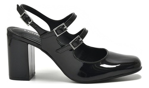 Sapato Scarpin Slingback Via Marte Salto Grosso Preto Verniz