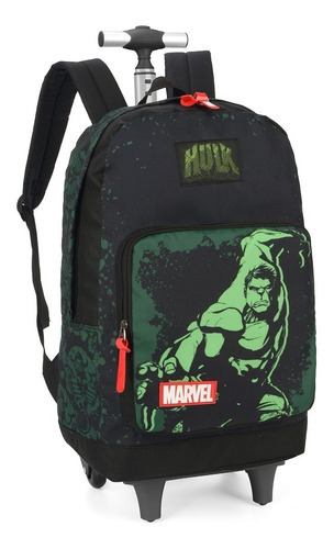 Mochila De Rodinha Masculina Hulk Juvenil Vingadores Cor Verde Desenho Do Tecido Incrível Hulk