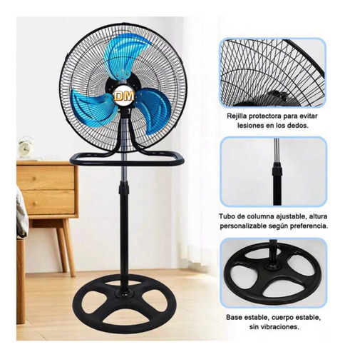 D&m Ventilador 18 Pulgadas Acero De Piso 3 En 1 Con 3 Aspas