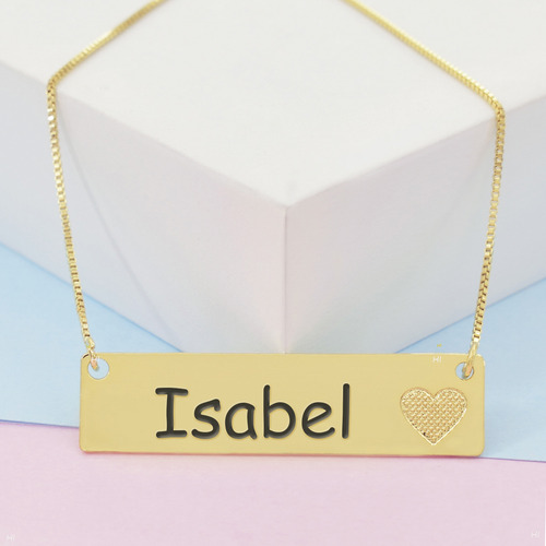 Colar Chapinha Coração Gravação Personalizada Nome Isabel Ba