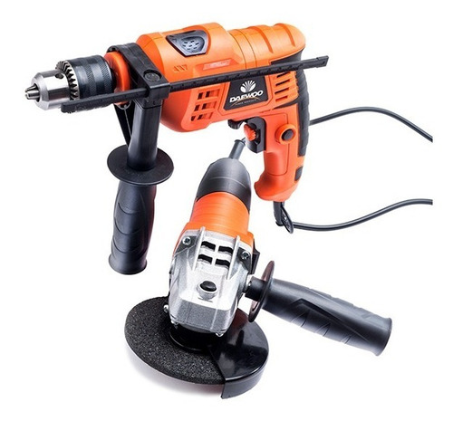 Kit Daewoo Amoladora Angular 750w + Taladro Percutor 550w Naranja