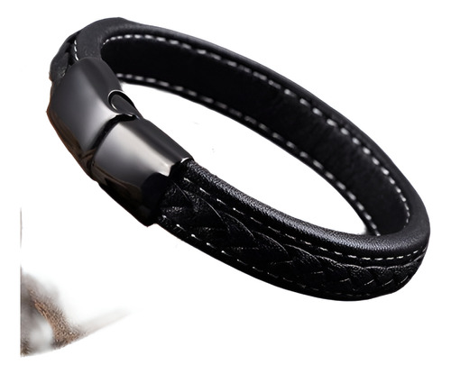 Hombres Genuino Cuero Pulsera Brazalete Pulsera Acero Inoxid