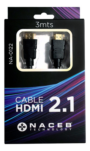 Naceb Tenhnology Cable HDMI 2.1 HDR NA-0122 Dolby Vision Compatible 3 Metros Color Negro