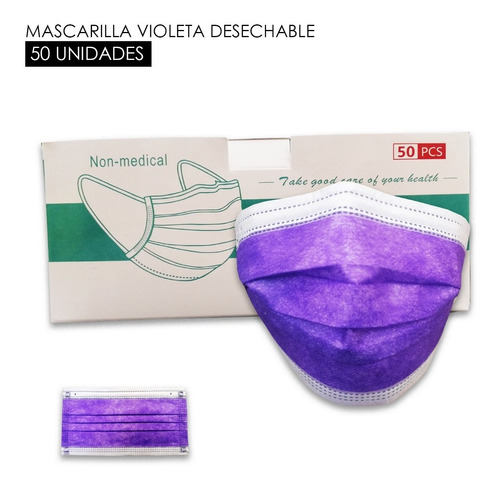 Mascarilla Desechable 3 Capas / Lila / Adulto