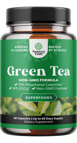 Natures Craft Green Tea Metabolismo Superfoods 60 Cáps Sabor Sin Sabor