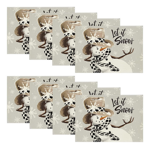Decoracion Navideña De 8 Piezas Manteles Diseño Snowman Silver