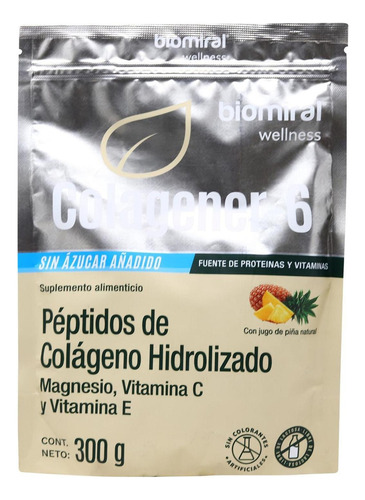 Péptidos De Colágeno Hidrolizado Magnesio Vitamina C,e 300g Sabor Piña