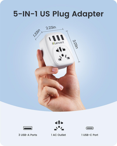 Adaptador De Enchufe Lencent World To Us Con 3 Usb Y 1 Pd Ty