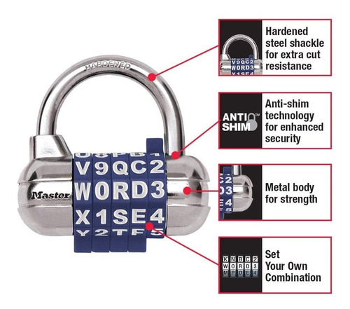 Imagen 2 de 7 de Candado Master Lock / Combinacion Letras Y Numeros Mod.1534d