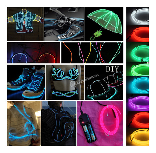 Kit 2 Fios Cordões Neon Led 3 Metros Para Festas E Balada Luz Verde Tensão De Operação 3v 2 Pilhas