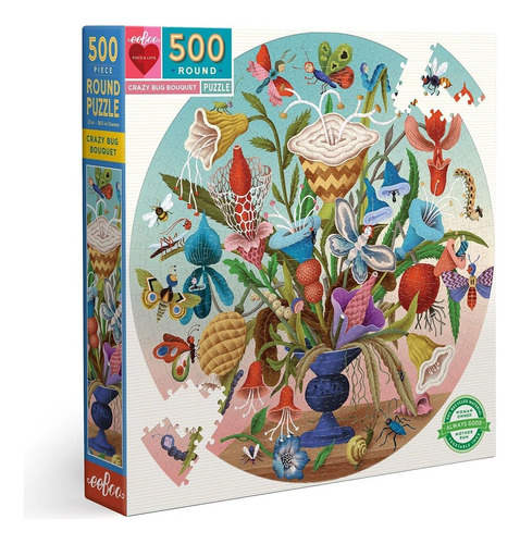 Eeboo, Puzzle Redondo Crazy Bug Bouquet 500 Piezas