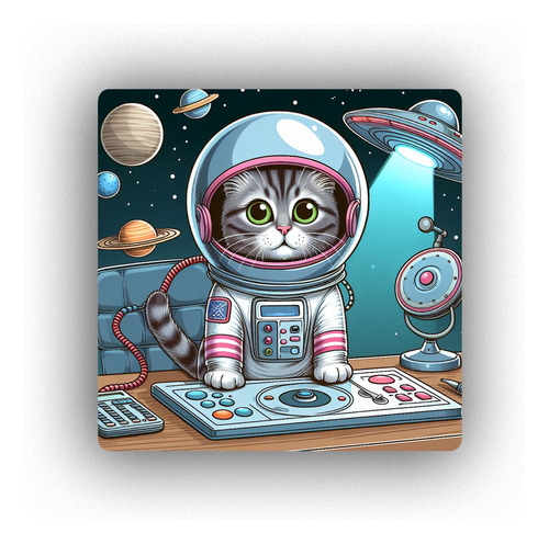 Mousepad Gato Astronauta Manejando Nave Planetas