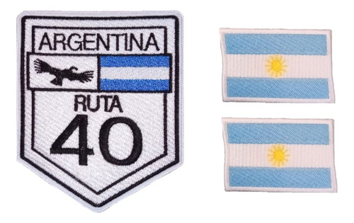 Parches Apliques Bordados Kit X3 Ruta 40 + Bandera Argentina