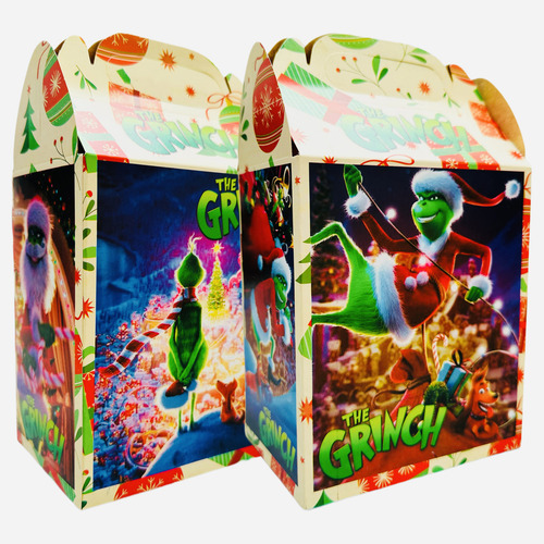 50 Cajas Dulceros Grinch Navida Fiesta Carton Aguinaldo Bolo