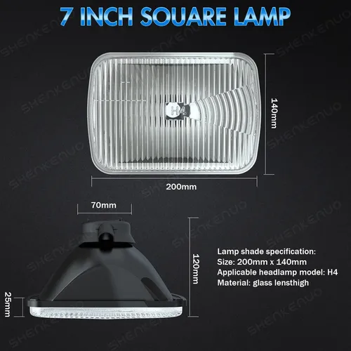 Para Carcasa De Faros Cuadrados De 7 Pulgadas + 9003/h4 Led