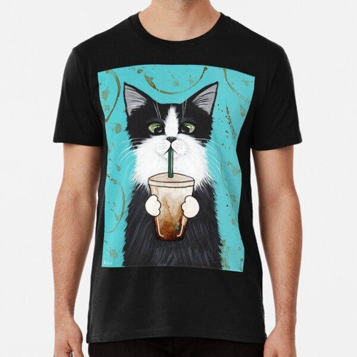 Remera Tuxedo Cat Con Café Helado Algodon Premium