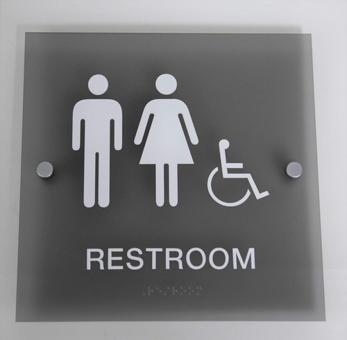 Señal De Baño Ada, Unisex, Neutral, Braille Y Soporte...