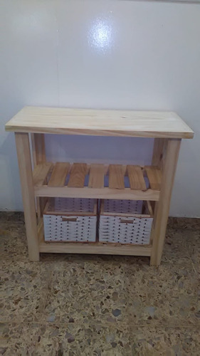 Mesa Arrime Quesera Pino 2 Cajones Mimbre + 2 Estantes