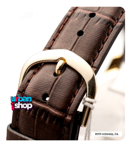 Reloj Casio Caballero Mtp V004gl 7a Piel Fechador Marrón Dorado Blanco