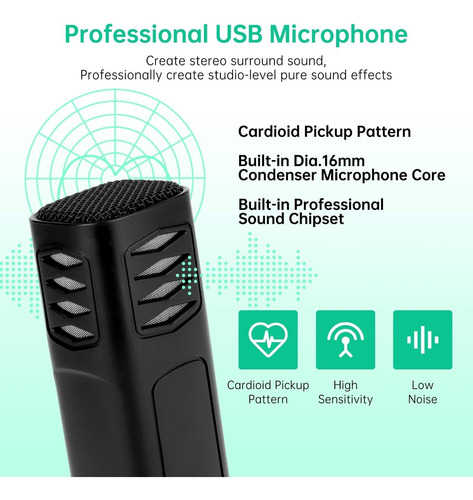 Microfono Usb Kit Pc Tripode Filtro Reduccion Ruido Para