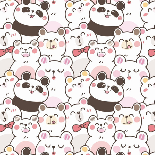 Papel De Parede Adesivo Desenho De Ursinhos E Pandas 18m