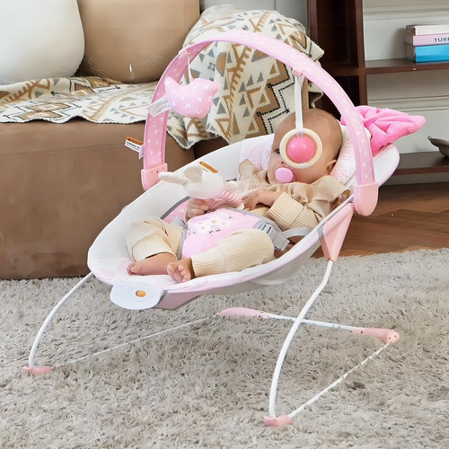 Silla Mecedora Para Bebe Plegable Con Vibracion Color Rosa