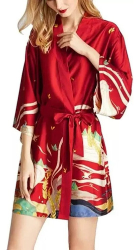 Abrigo Tipo Kimono Suelto Yukata Seda Sintética Para Mujer