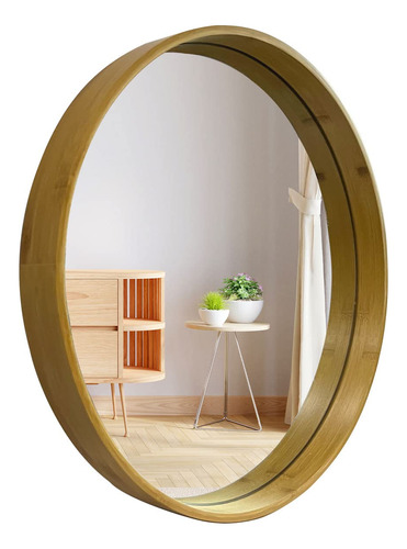 Offerife Espejo Redondo Bambu 18  Madera Circular Pared Hd