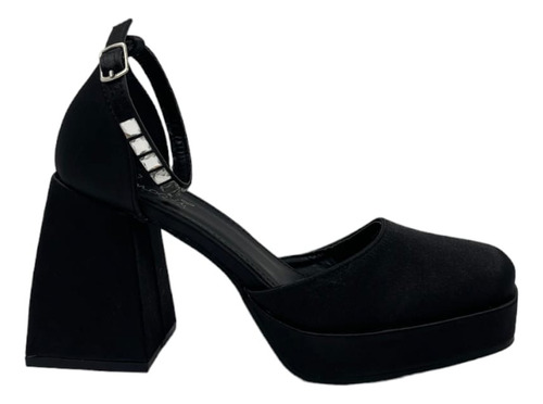 Zapato Negro Satín Taco Mujer A175-s119