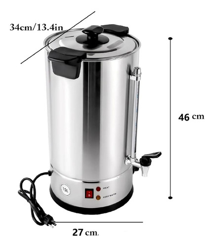 Termo Hervidor Eléctrico Acero Inoxidable 15 Lts