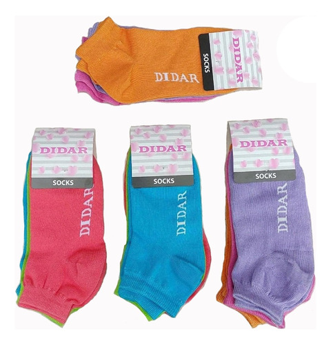  Soquetes Lisos Fluor De Dama Algodón Didar  Pack X 12 Pares