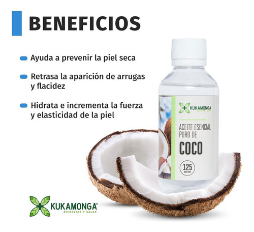 Kit 3 Frascos de Aceite Esencial de Coco 100% Puro | 125 ml lLa esencia natural del coco para todo tu cuerpo lNutre, hidrata y revitaliza tu piel y cabello con la mejor calidad lKukamonga