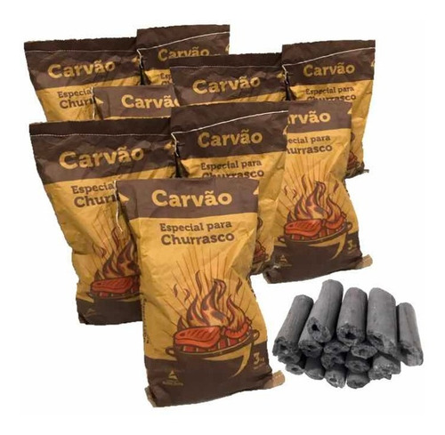 Kit 10 Sacos De Carvão Ecológico Briquete - 30kg