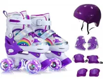 Comprar Patins 4 Rodas Com Led Patins Infantil Menina + Kit Proteção