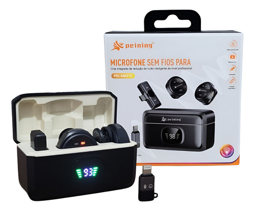 Microfone Lapela Sem Fio Duplo Para iPhone E Android Anc