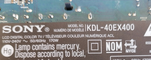 Tarjeta Inversor Sony Kdl-40ex400 Vit71880. 00 Rev3 (Usado)