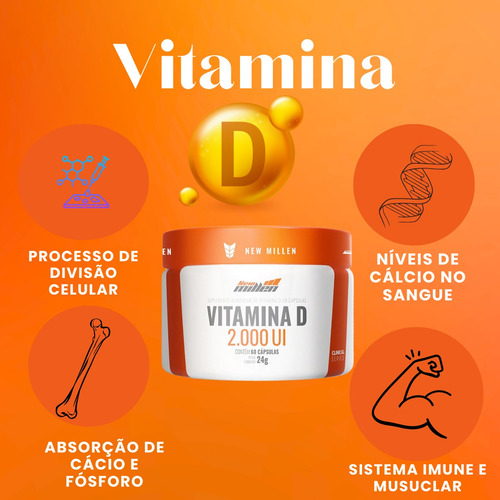 Vitamina D 2000ui New Millen Imunidade E Ossos Fortes- 60cps