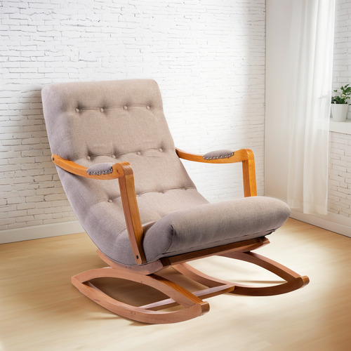 Silla Mecedora Con Apoya Brazos Beige Lino