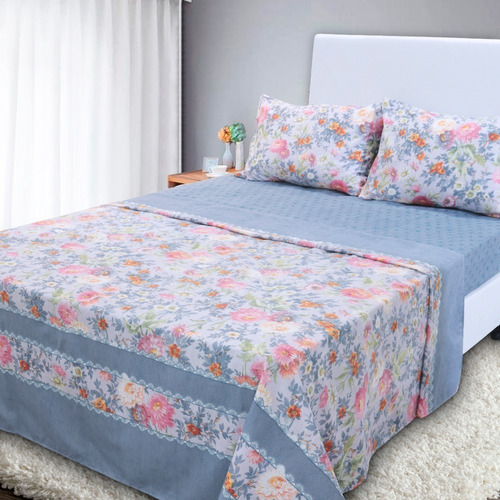 Jogo De Cama C/ Elástico 138x188 Estampado Lençol 4pç Casal