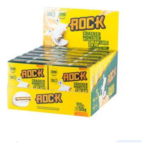 Alfajor Cracker Monster Com Whey Rock 55g Caixa Com 12 Unid Sabor Cream Leite Em Po
