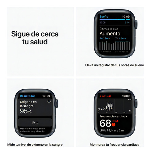 Apple Watch (GPS) Series 7 display de 1.614" con correa de fluoroelastómero color azul medianoche y caja color medianoche - Excelente (Reacondicionado)